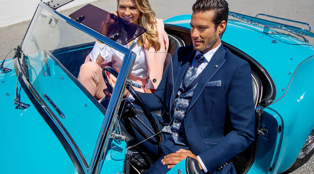 traje de novio azul de roberto vicentti