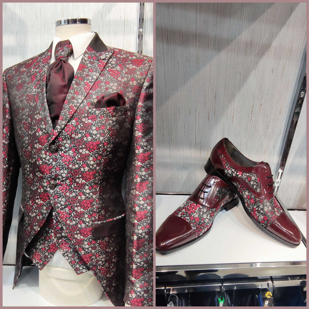 zapato forrado con el tejido del traje de novio